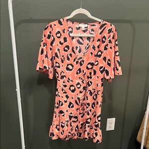 Topshop Pink Ruffled Wrap Blouse Short Sleeve
